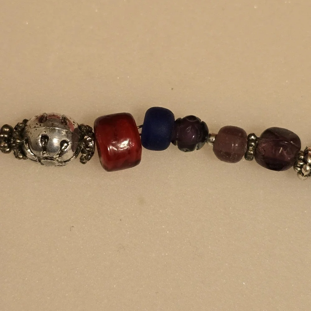 VTG Hand Wired Copper Glass Metal Beaded Stones Charm Bracelet Womens 9.5